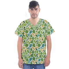 Leaves Tropical Background Pattern Green Botanical Texture Nature Foliage Men s V-neck Scrub Top