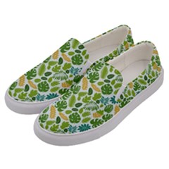 Leaves Tropical Background Pattern Green Botanical Texture Nature Foliage Men s Canvas Slip Ons