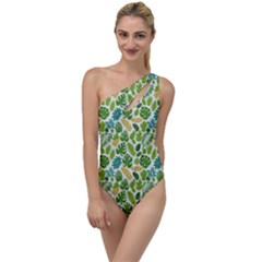 Leaves Tropical Background Pattern Green Botanical Texture Nature Foliage To One Side Swimsuit