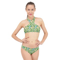 Leaves Tropical Background Pattern Green Botanical Texture Nature Foliage High Neck Bikini Set