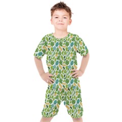 Leaves Tropical Background Pattern Green Botanical Texture Nature Foliage Kids  T-shirt And Shorts Set