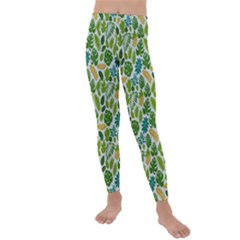 Leaves Tropical Background Pattern Green Botanical Texture Nature Foliage Kids  Lightweight Velour Leggings by Maspions