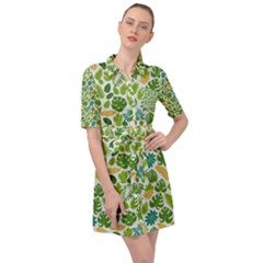 Leaves Tropical Background Pattern Green Botanical Texture Nature Foliage Belted Shirt Dress