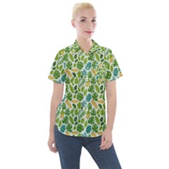 Leaves Tropical Background Pattern Green Botanical Texture Nature Foliage Women s Short Sleeve Pocket Shirt