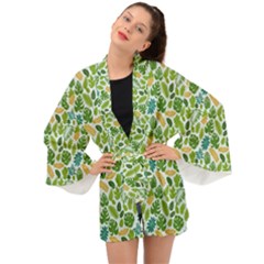 Leaves Tropical Background Pattern Green Botanical Texture Nature Foliage Long Sleeve Kimono