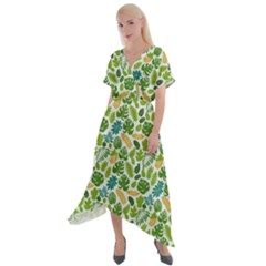 Leaves Tropical Background Pattern Green Botanical Texture Nature Foliage Cross Front Sharkbite Hem Maxi Dress