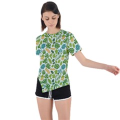 Leaves Tropical Background Pattern Green Botanical Texture Nature Foliage Asymmetrical Short Sleeve Sports T-shirt