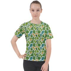 Leaves Tropical Background Pattern Green Botanical Texture Nature Foliage Women s Sport Raglan T-shirt