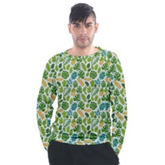 Leaves Tropical Background Pattern Green Botanical Texture Nature Foliage Men s Long Sleeve Raglan T-shirt