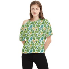 Leaves Tropical Background Pattern Green Botanical Texture Nature Foliage One Shoulder Cut Out T-shirt by Maspions