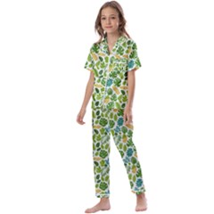 Leaves Tropical Background Pattern Green Botanical Texture Nature Foliage Kids  Satin Short Sleeve Pajamas Set