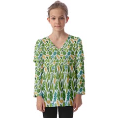 Leaves Tropical Background Pattern Green Botanical Texture Nature Foliage Kids  V Neck Casual Top