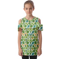 Leaves Tropical Background Pattern Green Botanical Texture Nature Foliage Fold Over Open Sleeve Top