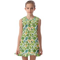 Leaves Tropical Background Pattern Green Botanical Texture Nature Foliage Kids  Pilgrim Collar Ruffle Hem Dress