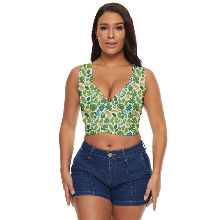 Leaves Tropical Background Pattern Green Botanical Texture Nature Foliage Women s Sleeveless Wrap Top