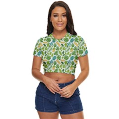 Leaves Tropical Background Pattern Green Botanical Texture Nature Foliage Side Button Cropped T-shirt