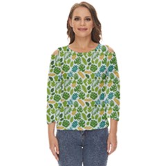 Leaves Tropical Background Pattern Green Botanical Texture Nature Foliage Cut Out Wide Sleeve Top