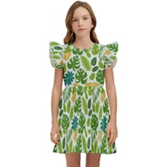 Leaves Tropical Background Pattern Green Botanical Texture Nature Foliage Kids  Winged Sleeve Dress