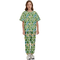 Leaves Tropical Background Pattern Green Botanical Texture Nature Foliage Kids  T-shirt And Pants Sports Set by Maspions