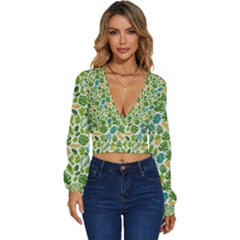 Leaves Tropical Background Pattern Green Botanical Texture Nature Foliage Long Sleeve Deep-v Velour Top