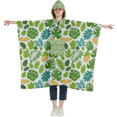 Leaves Tropical Background Pattern Green Botanical Texture Nature Foliage Women s Hooded Rain Ponchos