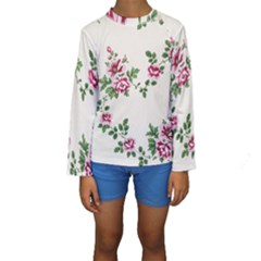 Vintage Flower Art Artwork Blooming Blossom Botanical Botany Nature Floral Pattern Kids  Long Sleeve Swimwear