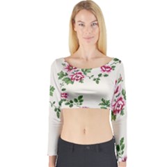 Vintage Flower Art Artwork Blooming Blossom Botanical Botany Nature Floral Pattern Long Sleeve Crop Top