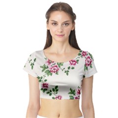 Vintage Flower Art Artwork Blooming Blossom Botanical Botany Nature Floral Pattern Short Sleeve Crop Top