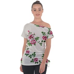 Vintage Flower Art Artwork Blooming Blossom Botanical Botany Nature Floral Pattern Off Shoulder Tie-up T-shirt