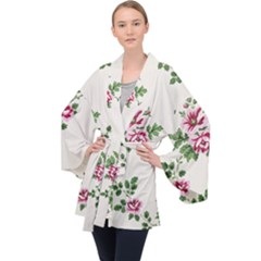 Vintage Flower Art Artwork Blooming Blossom Botanical Botany Nature Floral Pattern Long Sleeve Velvet Kimono  by Maspions