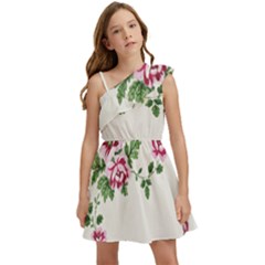 Vintage Flower Art Artwork Blooming Blossom Botanical Botany Nature Floral Pattern Kids  One Shoulder Party Dress