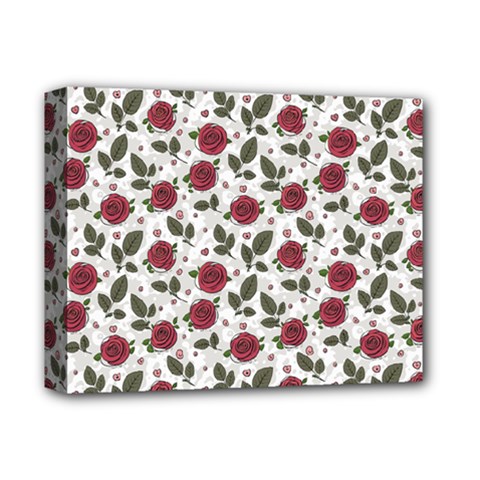 Roses Flowers Leaves Pattern Scrapbook Paper Floral Background Deluxe Canvas 14  X 11  (stretched) by Maspions