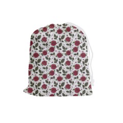 Roses Flowers Leaves Pattern Scrapbook Paper Floral Background Drawstring Pouch (large)