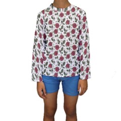 Roses Flowers Leaves Pattern Scrapbook Paper Floral Background Kids  Long Sleeve Swimwear