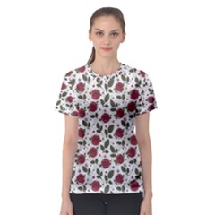 Roses Flowers Leaves Pattern Scrapbook Paper Floral Background Women s Sport Mesh T-shirt