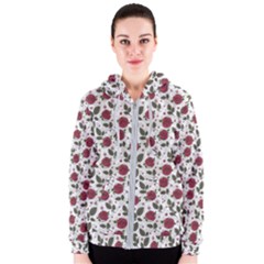 Roses Flowers Leaves Pattern Scrapbook Paper Floral Background Women s Zipper Hoodie