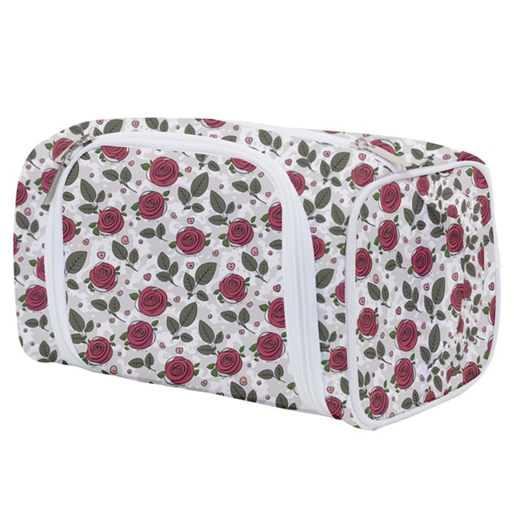 Roses Flowers Leaves Pattern Scrapbook Paper Floral Background Toiletries Pouch