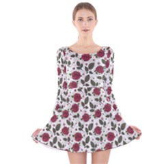 Roses Flowers Leaves Pattern Scrapbook Paper Floral Background Long Sleeve Velvet Skater Dress