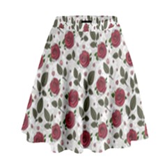 Roses Flowers Leaves Pattern Scrapbook Paper Floral Background High Waist Skirt by Maspions