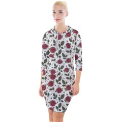 Roses Flowers Leaves Pattern Scrapbook Paper Floral Background Quarter Sleeve Hood Bodycon Dress by Maspions