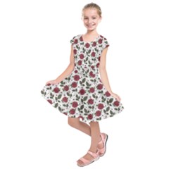 Roses Flowers Leaves Pattern Scrapbook Paper Floral Background Kids  Short Sleeve Dress