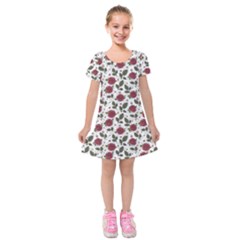 Roses Flowers Leaves Pattern Scrapbook Paper Floral Background Kids  Short Sleeve Velvet Dress