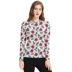 Roses Flowers Leaves Pattern Scrapbook Paper Floral Background Women s Long Sleeve Rash Guard