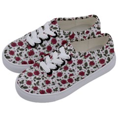 Roses Flowers Leaves Pattern Scrapbook Paper Floral Background Kids  Classic Low Top Sneakers