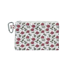 Roses Flowers Leaves Pattern Scrapbook Paper Floral Background Canvas Cosmetic Bag (small)