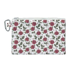 Roses Flowers Leaves Pattern Scrapbook Paper Floral Background Canvas Cosmetic Bag (large)