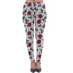 Roses Flowers Leaves Pattern Scrapbook Paper Floral Background Lightweight Velour Leggings