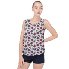 Roses Flowers Leaves Pattern Scrapbook Paper Floral Background Bubble Hem Chiffon Tank Top