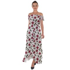 Roses Flowers Leaves Pattern Scrapbook Paper Floral Background Off Shoulder Open Front Chiffon Dress