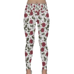 Roses Flowers Leaves Pattern Scrapbook Paper Floral Background Lightweight Velour Classic Yoga Leggings